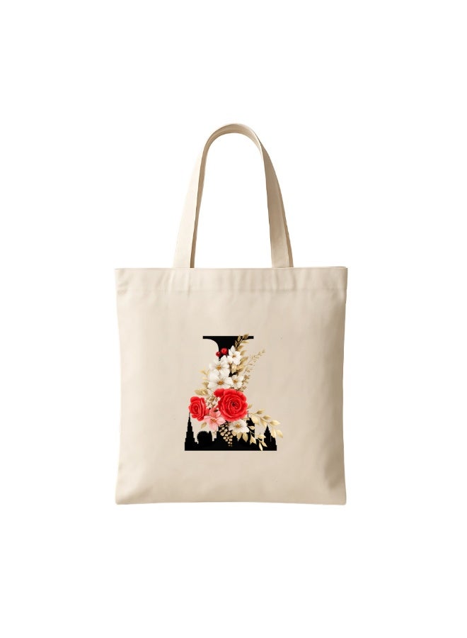 PRINTSHOP4ME Floral Initial Tote Bag A To Z – Cotton Canvas Reusable Tote With Alphabet Print For Grocery, Market And Daily Use - Image 1